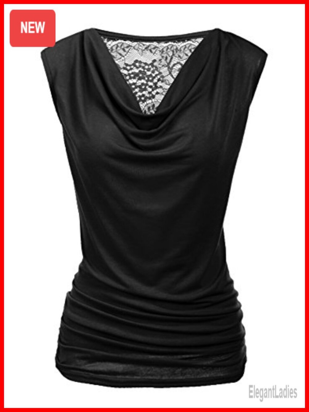 Women's Tank Top Sleeveless Ruched Cowl Neck Lace Back Tunic Business Casual